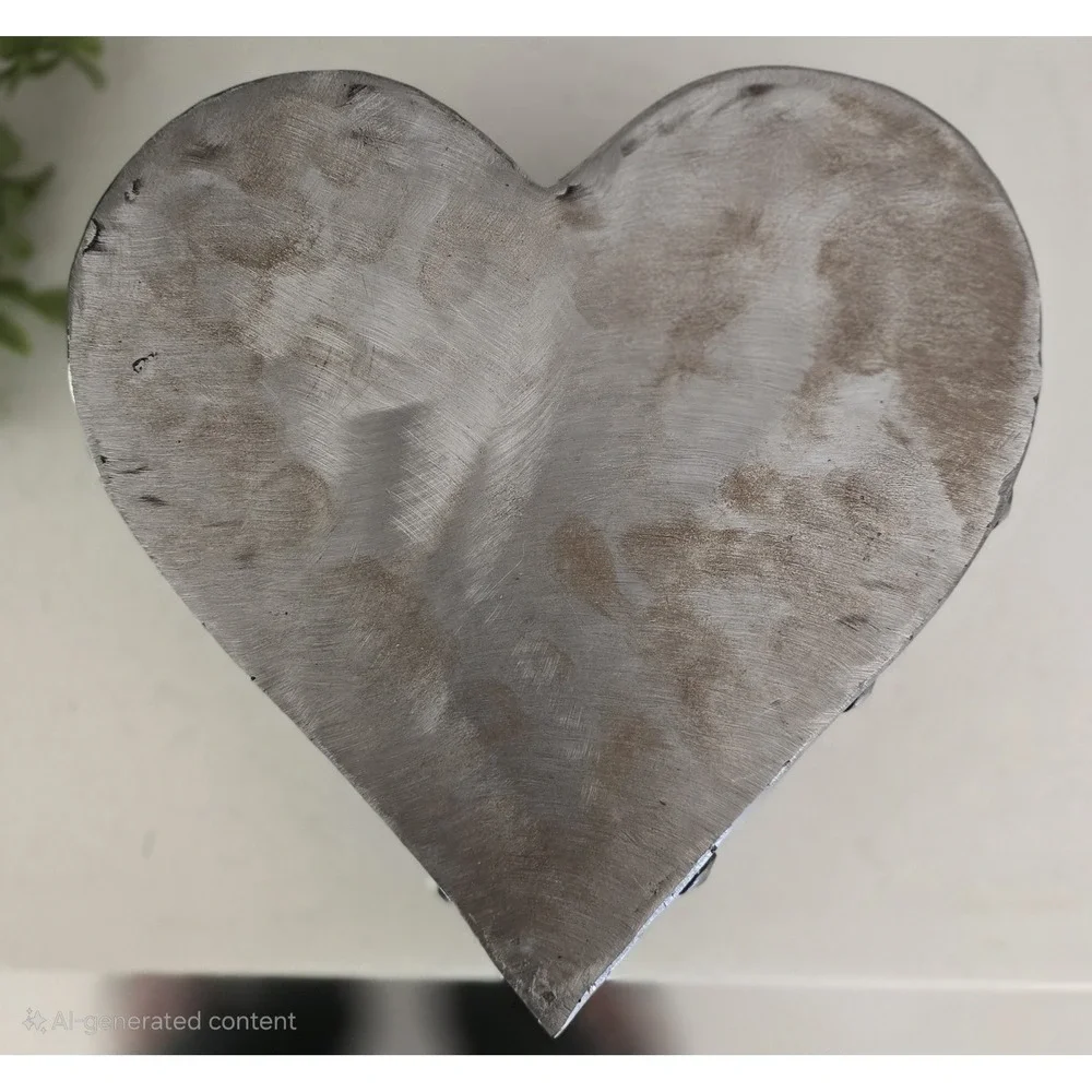 Large Heart Shaped Silver Metal Trinket Box Industrial Nuts & Bolts‎ Rustic